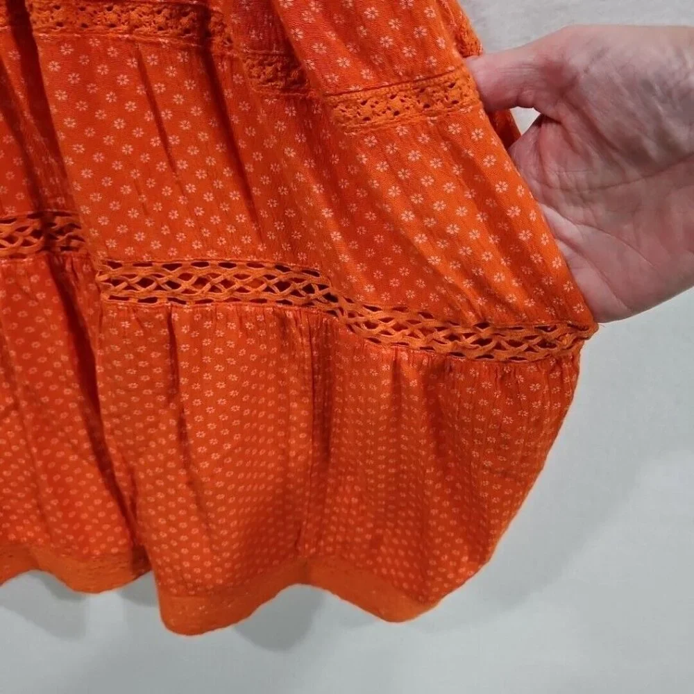 Free People Retro Kitty Crochet Lace Mini‎ Dress Orange Size Small Pockets